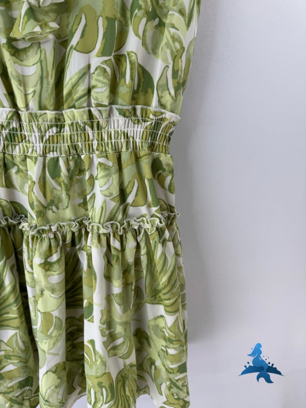 1309 Mud Pie Dress Sleeveless Ruffle Waist Tie Neck – S – Green White - Picture 6 of 16